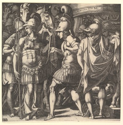 Alexander, Thalestris ve Amazonları karşılarken, 16. yüzyılın ortalarında. by Master FG