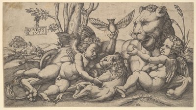Putti ve Aslanlar, 1547. by Master FG