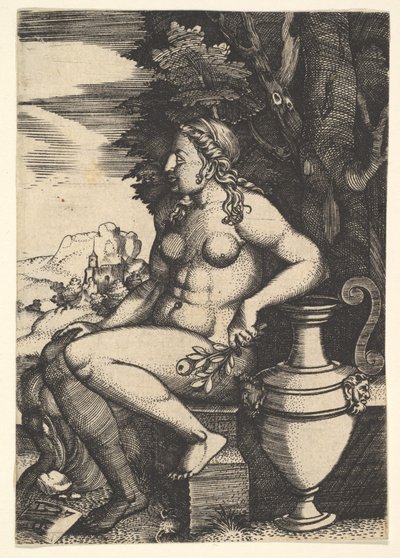 Bir vazonun yanında çıplak oturmuş, 1537. by Master FG