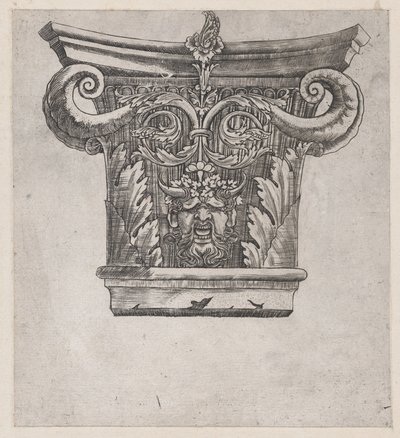 Görkemli Roma Aynası: Bezelye volütleri ve satir başlı başkent, ca. 1537., yakl. 1537 by Master GA
