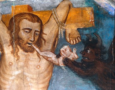 Tövbe etmeyen hırsız, İsa ile birlikte çarmıha gerilir, ruhu bir iblis tarafından ağzından koparılır Kötü hırsızın temsili Gesmas veya Gestas olarak adlandırılır. Sacro Speco