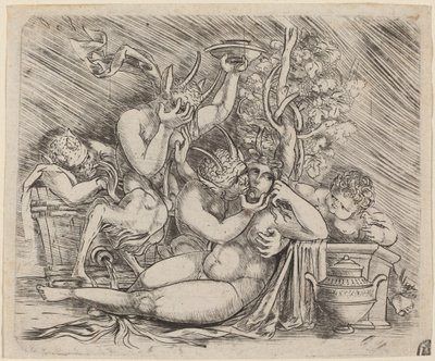Satyrs ve Maenad ile Bacchanalian Sahne by Master of 1515