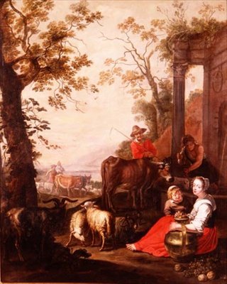 Klasik bir temele göre köylüler ve sığırlar by Master of Beguins