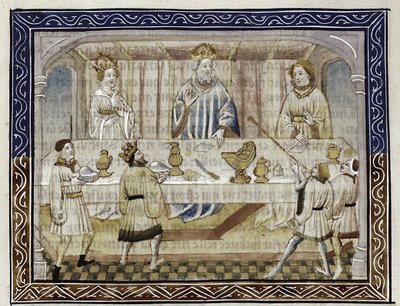 Caesar Augustus, karısı ve oğlu masada Kimden: Jean Hayton, Doğu ülkesinden hikayelerin çiçeği, c.1410 by Master of Berry Apocalypse