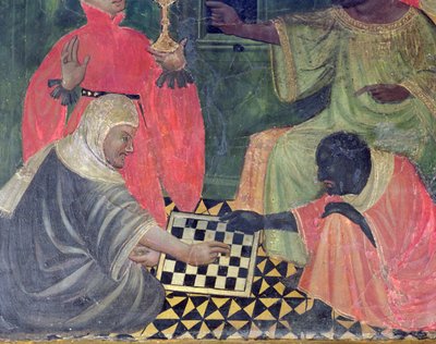 SS Nicholas, Claire ve Anthony Abbot'un Altarpiece'inden Satranç oynayan bir Moor ve bir Hıristiyan (panelde tempera) by Master of Castellitx
