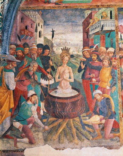 İtalya, Piedmont Bölgesi, Alessandria Eyaleti, Serralunga di Crea, Sacro Monte di Crea, Santa Maria Assunta Tapınağı, St Margaret of Antioch Şapeli, Passion of St Margaret of Antioch by Master of Crea