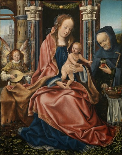 Müzik Yapan Meleklerle Kutsal Aile Üçlemesi. Orta panel, yaklaşık 1510-1520 by Master of Frankfurt
