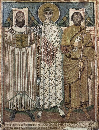 Selanik'li Aziz Demetrius bağışçılarla birlikte, 6-7. yüzyıl by Master of Hagios Demetrios