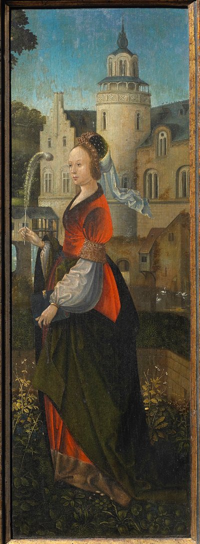 Aziz Barbara. Melekler ve Azizler ile Kutsal Aile Catherine ve Barbara Triptych, 16. yüzyıl. by Master of Hoogstraeten