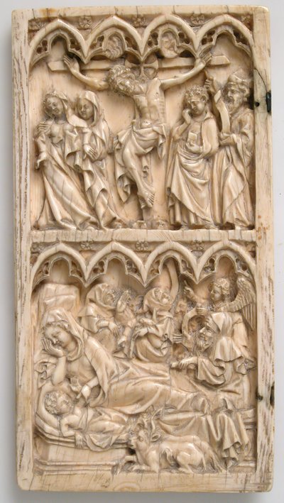Çarmıha Gerilme ve Doğuş ile İki Parçalı Yaprak, Almanca, yakl. 1375-1400. by Master of Kremsmunster