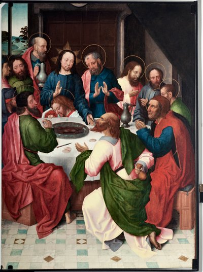 La cene (Son akşam yemeği) San Giovanni evangelista (Saint John Evangelist) ustası tarafından tablo (15. yüzyıl sonu) Dim 120x90 cm Genes, Musei di Strada Nuova (eski Palazzo Bianco) env n PB 156 by Master of Saint John Evangelist