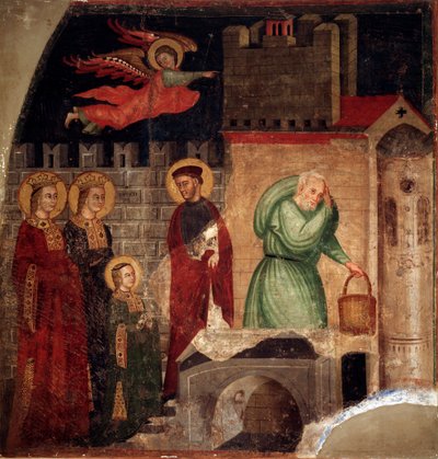 Aziz Faustina ve Liberate, Como'daki bir eve sığınırlar (detay) (Fresco by Master of St Margaret