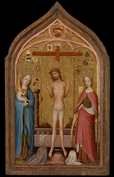 Man of Sorrows, Madonna ve İskenderiyeli Aziz Catherine ile (panelde tempera) by Master of St. Veronica