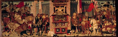 Üst katta, Didon Enee'nin Truva elçilerini kabul ediyor. Master De Tournon De Sainte Croix'in ahşabında Detrempe by Master of Tournon de Sainte Croix