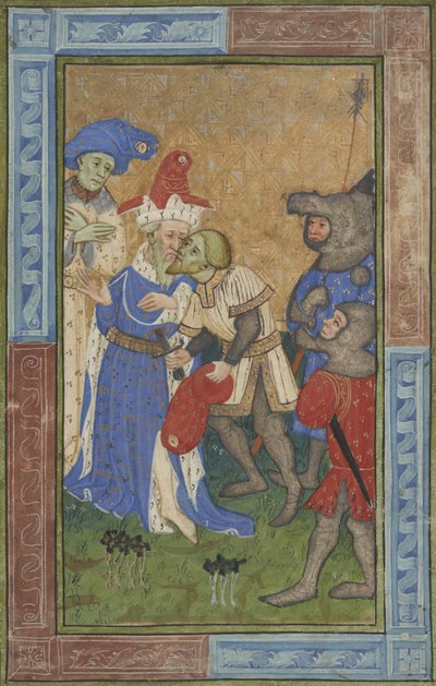 Suikast sahnesi Bayan B.11.7, c.1420 (parşömen üzerine tempera, gümüş ve altın boya) by Master of Trinity College