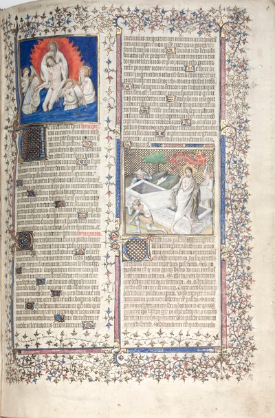 Gotha Missal: Fol. 1r, Trinity ve Diriliş, c. 1375. by Master of the Boqueteaux