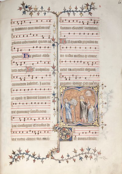 Gotha Missal: Fol. 61r, Ofiste Şarkı Söyleyen Bir Rahip, c. 1375. by Master of the Boqueteaux