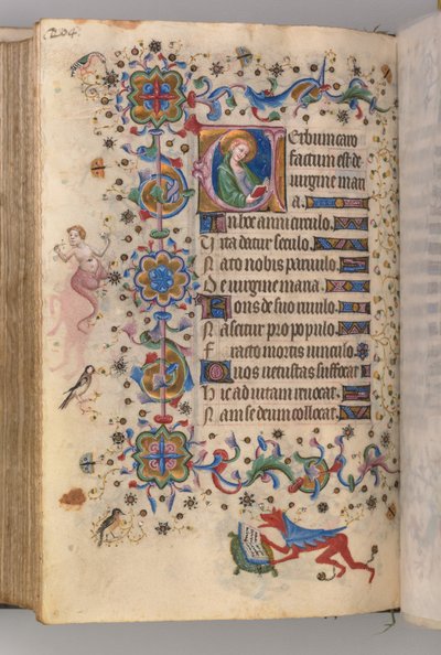 Charles the Noble, Navarre Kralı 1361-1425 saatleri: fol. 102v, Metin, c. 1405. by Master of the Brussels Initials and Associates