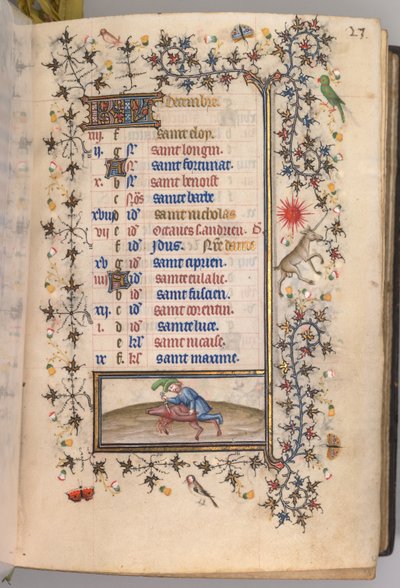 Charles the Noble, Navarre Kralı 1361-1425 saatleri: fol. 12r, Aralık, c. 1405. by Master of the Brussels Initials and Associates