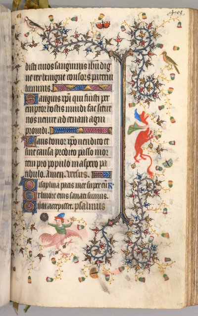 Charles the Noble, Navarre Kralı 1361-1425 saatleri: fol. 195r, Metin, c. 1405. by Master of the Brussels Initials and Associates