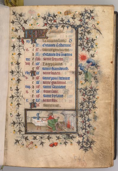 Charles the Noble, Navarre Kralı 1361-1425 saatleri: fol. 1r, Ocak, c. 1405. by Master of the Brussels Initials and Associates