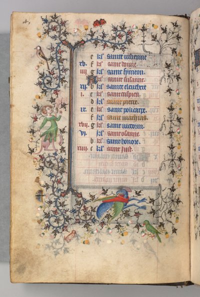 Charles the Noble, Navarre Kralı 1361-1425 saatleri: fol. 2v, Şubat, c. 1405. by Master of the Brussels Initials and Associates