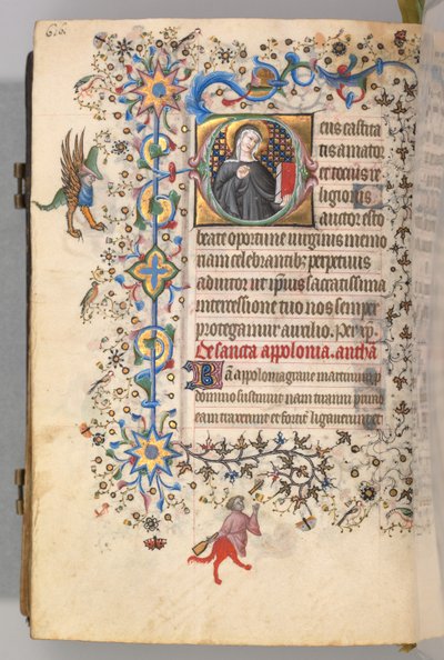 Charles the Noble, Navarre Kralı 1361-1425, fol. 302v, Aziz Opportune, c. 1405. by Master of the Brussels Initials and Associates