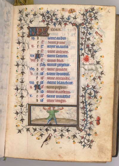 Charles the Noble, Navarre Kralı 1361-1425 saatleri: fol. 3r, Mart, c. 1405. by Master of the Brussels Initials and Associates