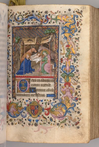Charles the Noble, Navarre Kralı 1361-1425 saatleri: fol. 67r, Doğuş Prime, c. 1405. by Master of the Brussels Initials and Associates