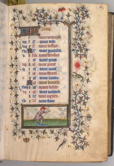 Charles the Noble, Navarre Kralı 1361-1425 saatleri: fol. 6r, Haziran, c. 1405. by Master of the Brussels Initials and Associates