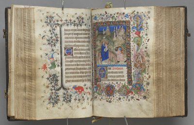 Charles the Noble, Navarre Kralı 1361-1425 saatleri: fol. 87v, Metin, c. 1405. by Master of the Brussels Initials and Associates