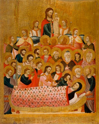""La dormition de la vierge"" The Dormition of the Virgin - Peinture du Maitre de la Madone Cini (aktif yaklaşık 1330) - ca 1330 - Panelde tempera - 50.3x41.2 - Museu Nacional d'Art de Catalunya, Barselona by Master of the Cini Madonna