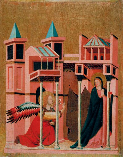 L'annonciation - Müjde - Master of the Madonna Cini (aktif yaklaşık 1330) - ca 1330 - Panelde tempera - 50x41,4 - Museu Nacional d'Art de Catalunya, Barselona by Master of the Cini Madonna