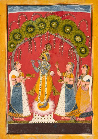 Krishna Floating, Bir Dasavatar Serisinden Folyo, yakl. 1730. by Master of the Court of Mankot