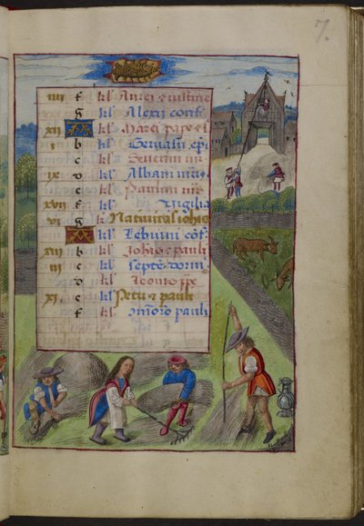 Haziran ayı için MS 18852 f.7r Takvim sayfasını ekleyin. En üstte, Yengeç, 