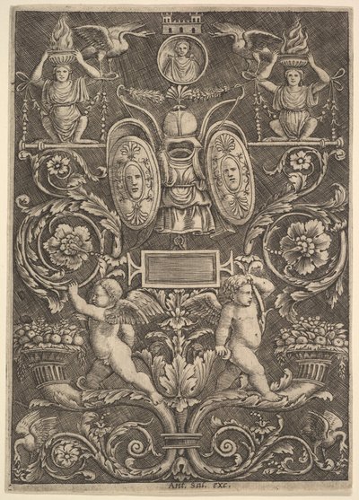 Alt bölümde bereket üzerinde duran putti, 1530-60. by Master of the Die