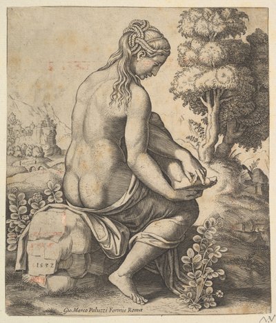 Venüs ayağından bir diken çıkarırken, 1532. by Master of the Die