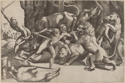 Canavarlarla Dövüşen Beş Adam by Master of the Die after Giulio Romano