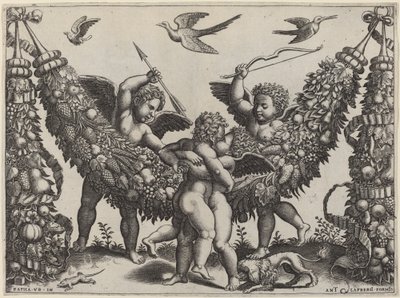 İki Putti... Çocuğu Sıkan Bir Başkasını Vurmak by Master of the Die after Raphael