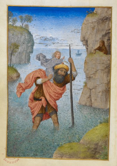 Aziz Christopher, Çocuk İsa'yı taşıyor. by Master of the Dresden Prayer Books