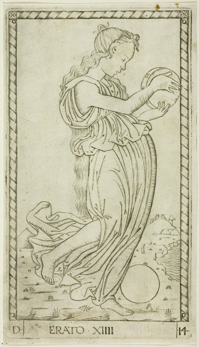 Erato, Apollon ve İlham Perileri'nden on dört tabak by Master of the E Series Tarocchi