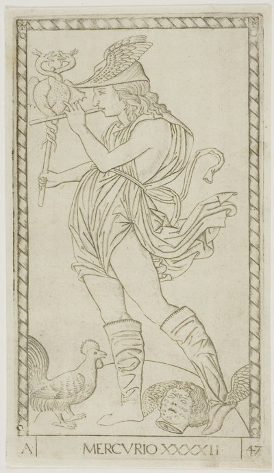 Merkür, Gezegenler ve Kürelerden 42. levha by Master of the E Series Tarocchi