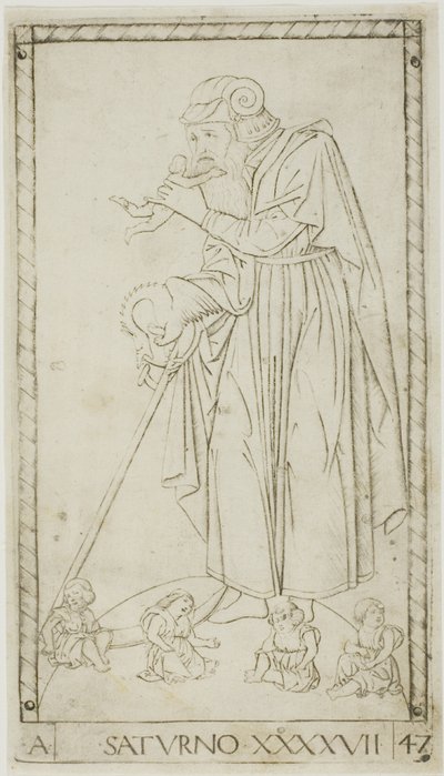 Satürn, Gezegenler ve Kürelerden 47. levha by Master of the E Series Tarocchi
