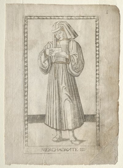 Tarocchi'den Tüccar, E serisi: İnsanın Koşulları, #4, 1467'den önce. by Master of the E Series Tarocchi