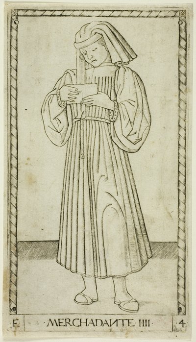 Tüccar, İnsanların Rütbeleri ve Koşullarından dördüncü plaka by Master of the E Series Tarocchi