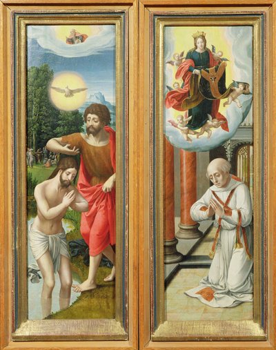 İsa ve Aziz Ildefonso'nun Vaftizi: Bir Çift Altarpiece Kanadı by Master of the Female Half Lengths
