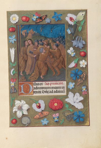 İspanya Kraliçesi Katolik Kraliçe Isabella'nın Saatleri: Fol. 61r, Yahuda'nın Öpücüğü, c. 1500. by Master of the First Prayerbook of Maximillian