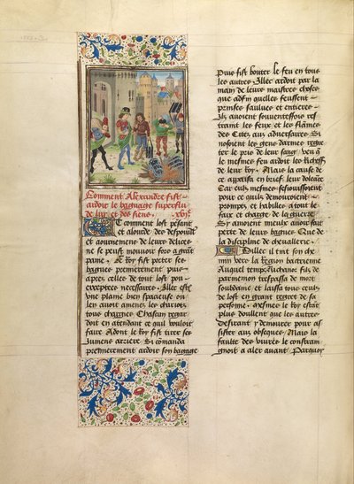 Alexander, Ordusunun Fazla Bagajının İmha Edilmesini Emr ediyor by Master of the Jardin de vertueuse consolation and assistant