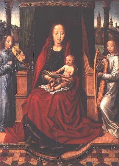 Madonna ve İki Müzik Meleği ile Çocuk by Master of The Legend of St. Lucy
