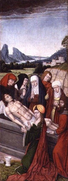 Entombment (panelde grisaille yağları) by Master of the Legend of St. Ursula (circle)